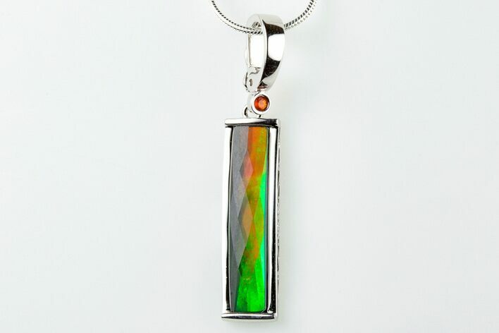 Gorgeous Ammolite Pendant With Fire Opal Accent Stone #197644